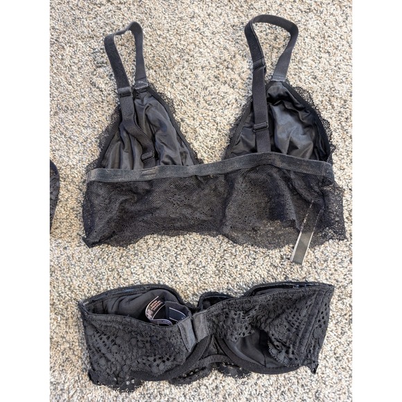 Victoria's Secret Black Lace Bralette Set Strappy Halter Bandeau Wireless S M - Picture 7 of 7